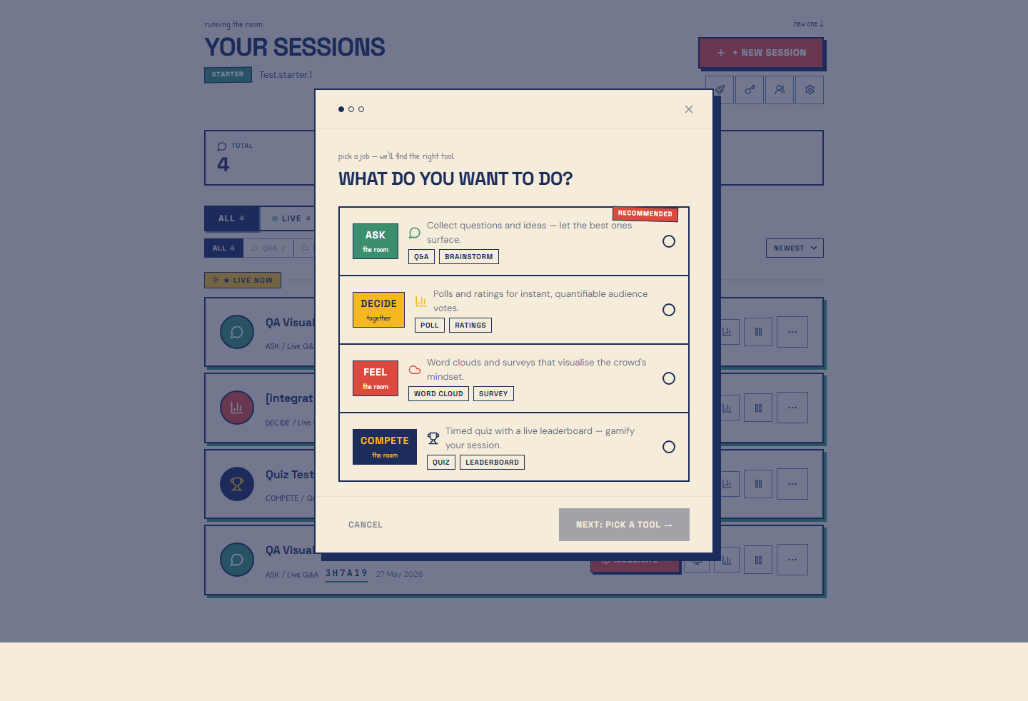 Create session modal