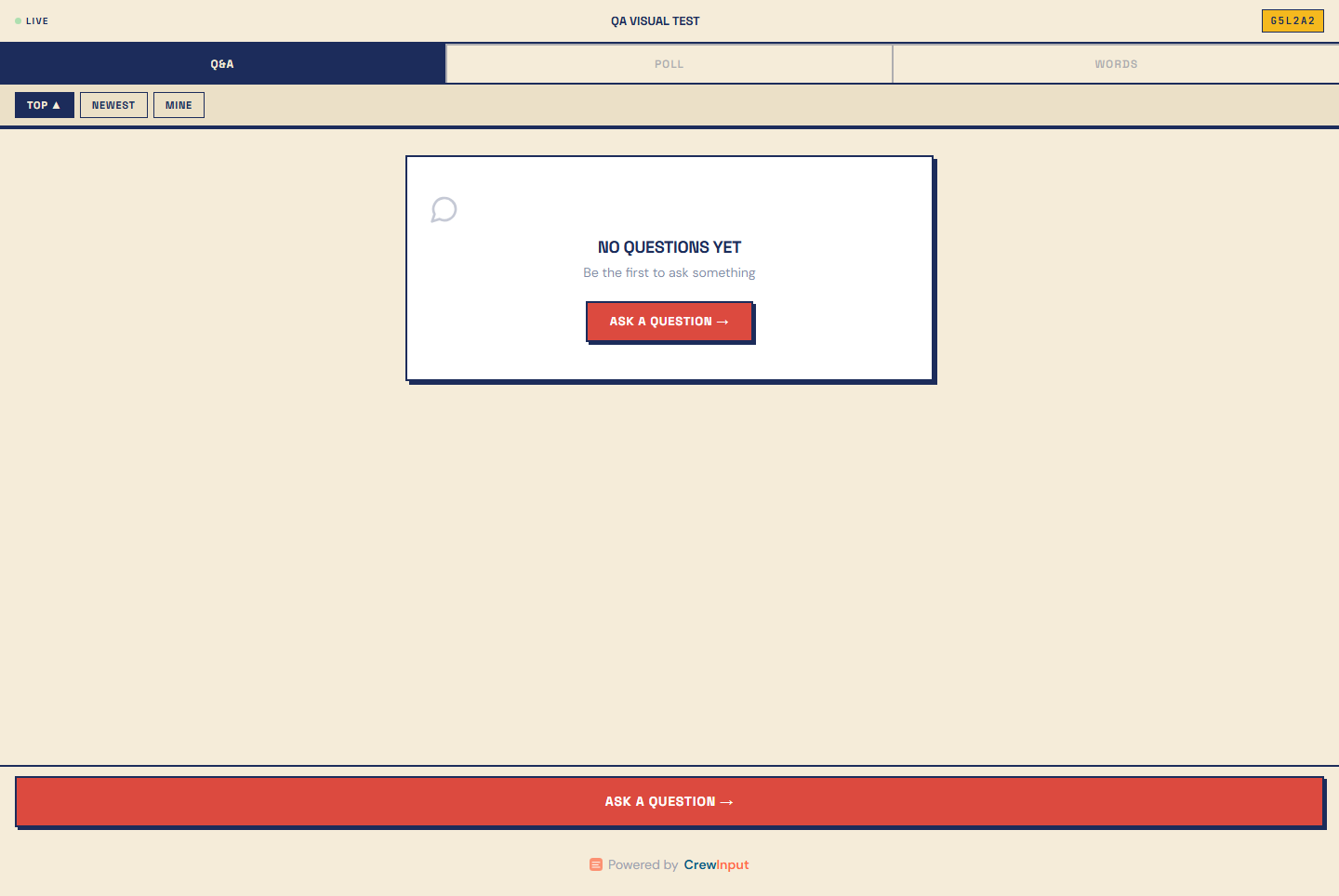Participant join screen