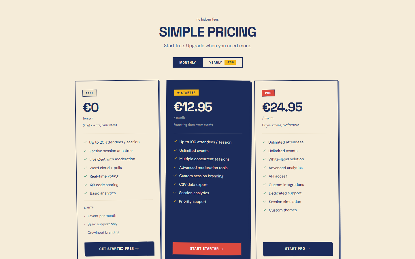 Pricing page