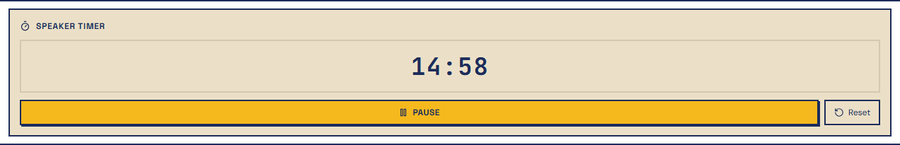 Speaker Timer counting down in the Q&A moderation view